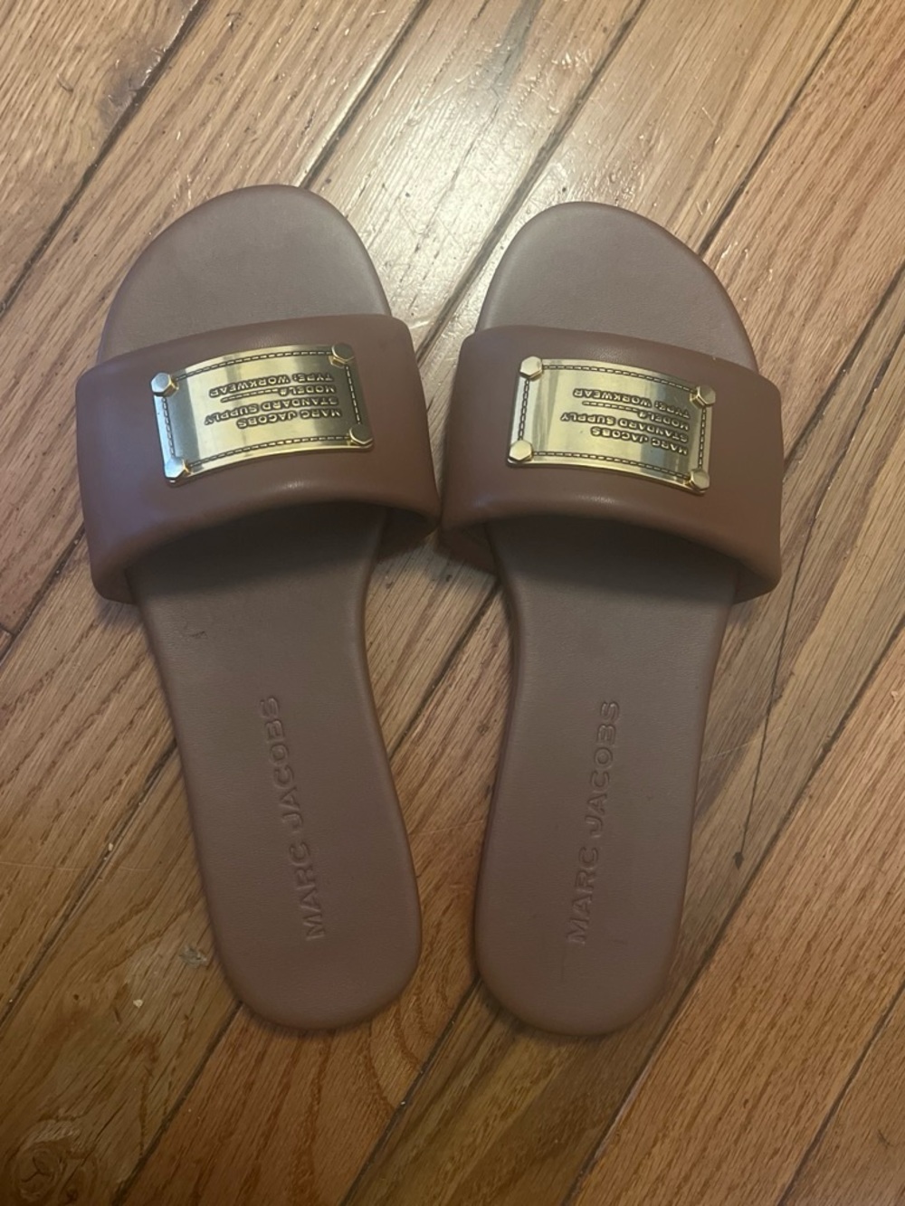 Marc Jacobs Brown Slide Sandals with Gold Logo Plate